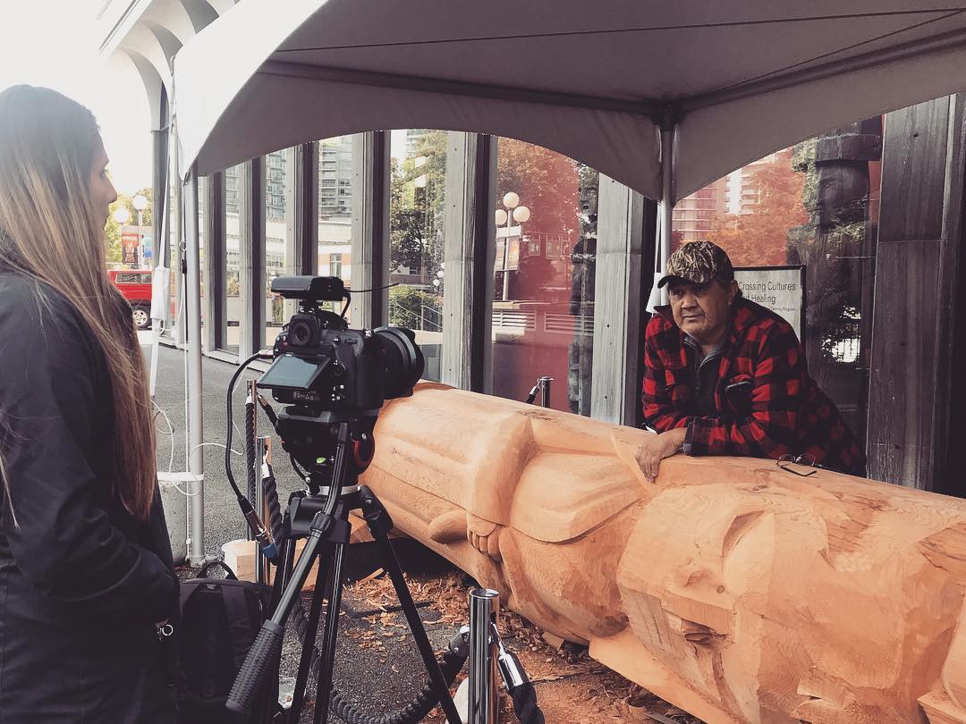 Nice visit with Perry and Tom at the Crossing Cultures and Healing Totem Pole Project at the @royalbcmuseum. Looking forward to the unveiling! #salisheye #rbcmuseum #timberwest #video #photo #firstnation #indigenous #crossingcultures #healing #journey