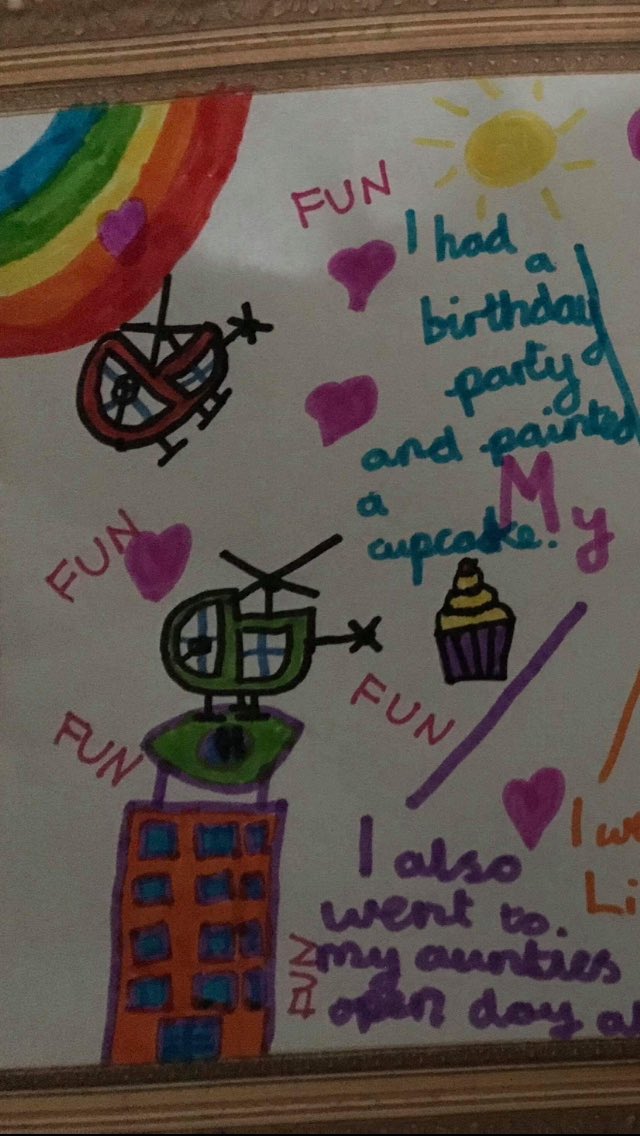ebarrow_johnson's tweet photo. When your 8 year old niece includes coming to the #UHSOpenDay in her ‘My favourite parts of the holidays’ homework 😍☺️ Look at those helicopters 🚁 @UHSFT https://t.co/wbrkotXNso