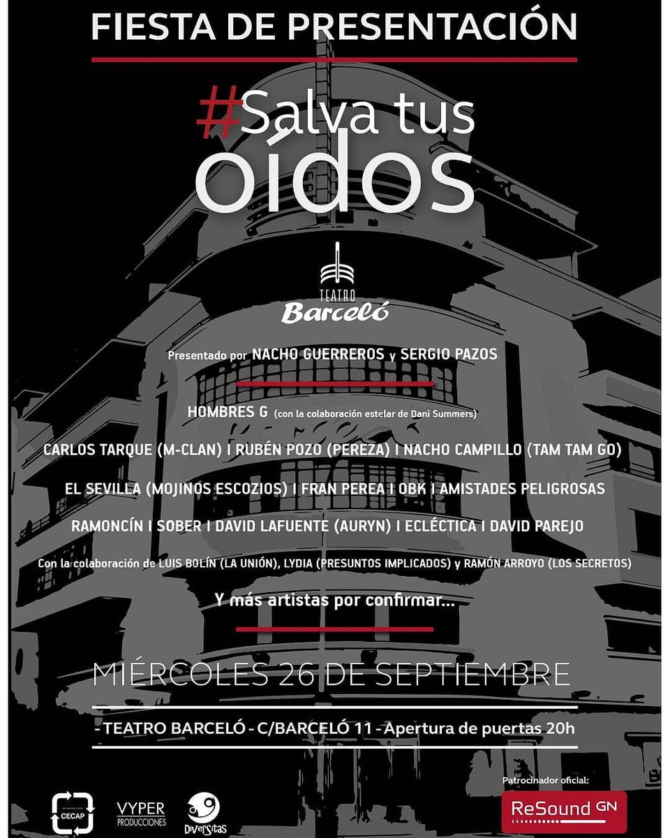 26 de Septiembre #fiesta presentación del #PROYECTO #SALVATUSOÍDOS @SalvaTusOidos en el @teatrobarcelo #Madrid.