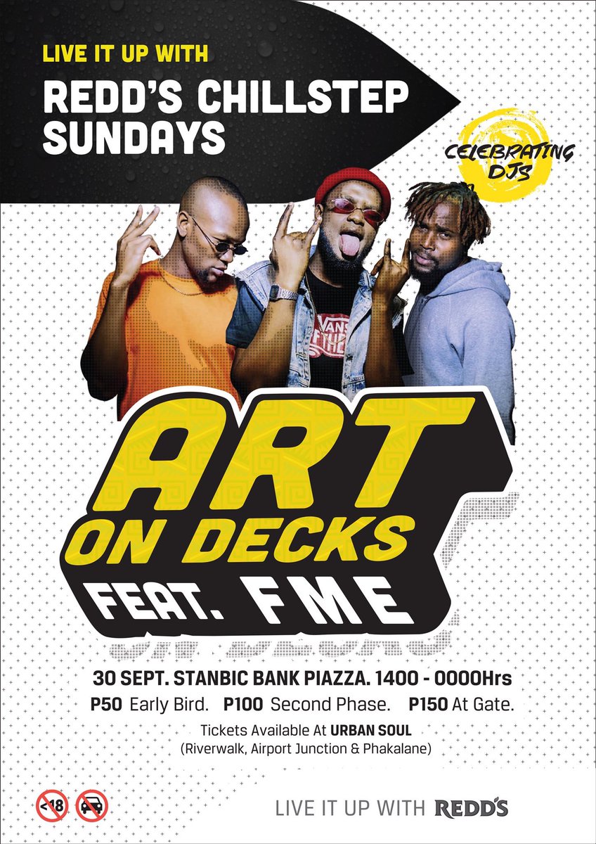 NativeEventsBW's tweet photo. #ArtOnDecks #CelebratingDJs featuring #Shimza #FME #GermanD & introducing #TAU
P50 early bird tickets available only @ Urban Soul Stores & running out https://t.co/vzNjaOnjJo