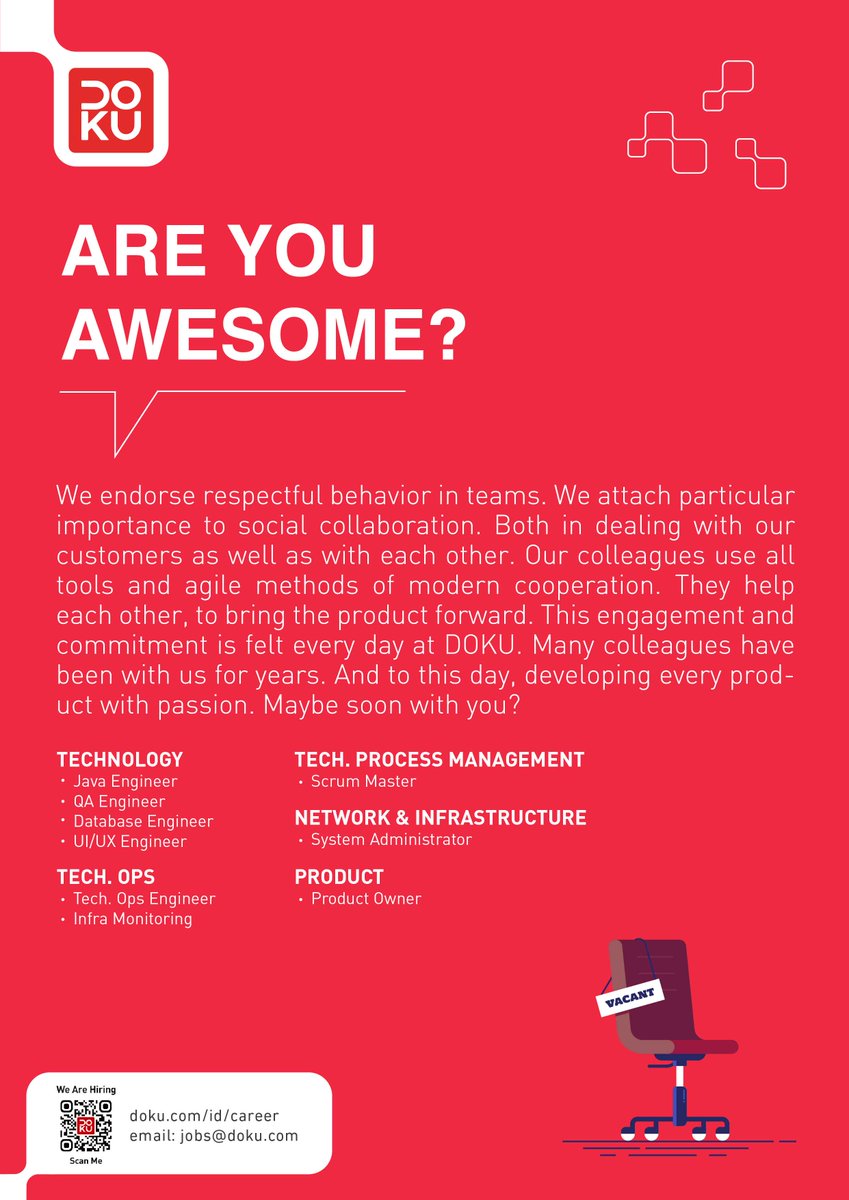 Are you bold enough to step your game up for new challenges?Don’t hesitate and let’s make history within Indonesia’s FinTech industry!Please do check us out and don’t forget to send your CVs to jobs@doku.com