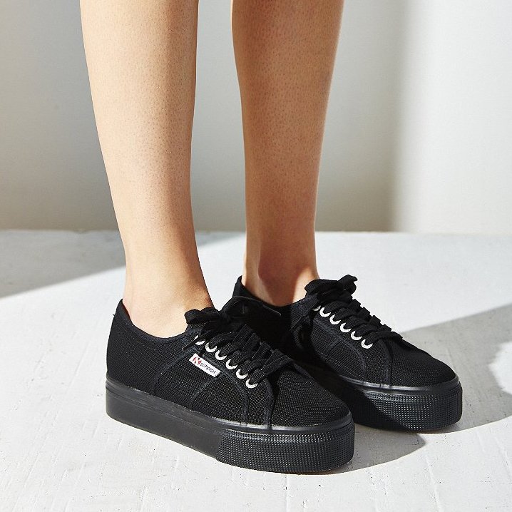 superga black flatforms