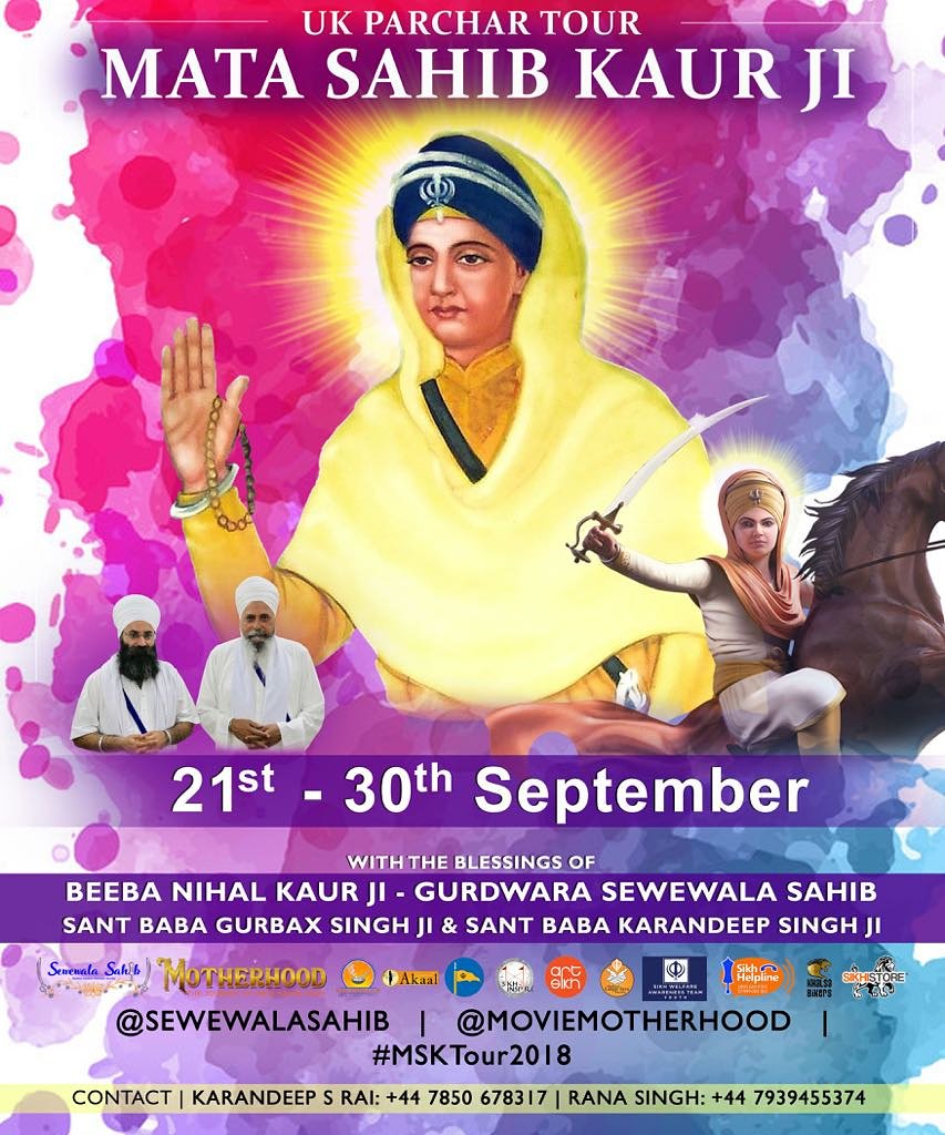 MovieMotherhood's tweet photo. *Due to popular demand* UK PARCHAR TOUR MATA SAHIB KAUR JI #MSKTour2018 will be in the UK from 21st-30th September 2018 🌹🌹🌹 Full poster with key dates and locations will be released very soon....👀 #MataSahibKaurJi 
#MotherhoodTheMovie https://t.co/bycPzjkecz