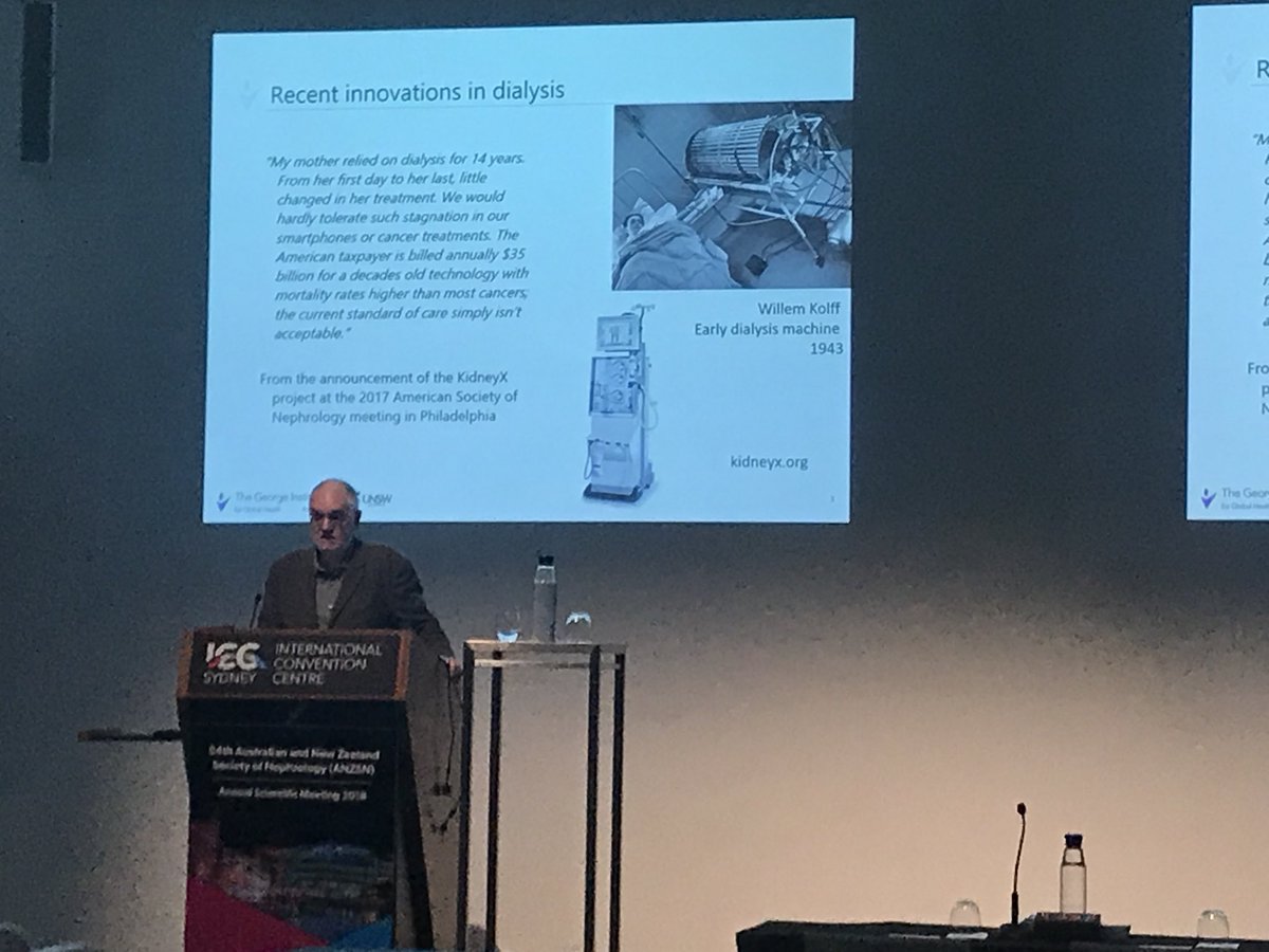 BEAT_CKD's tweet photo. 75 years since #dialysis was first used to treat #kidneydisease - how far have we come? Not far enough says Professor John Knight - “in this time, computers have changed from the size of a room to the size of a watch, but dialysis hasn’t changed much” #anzsn2018 #anzsnasm https://t.co/zon63xpeP1