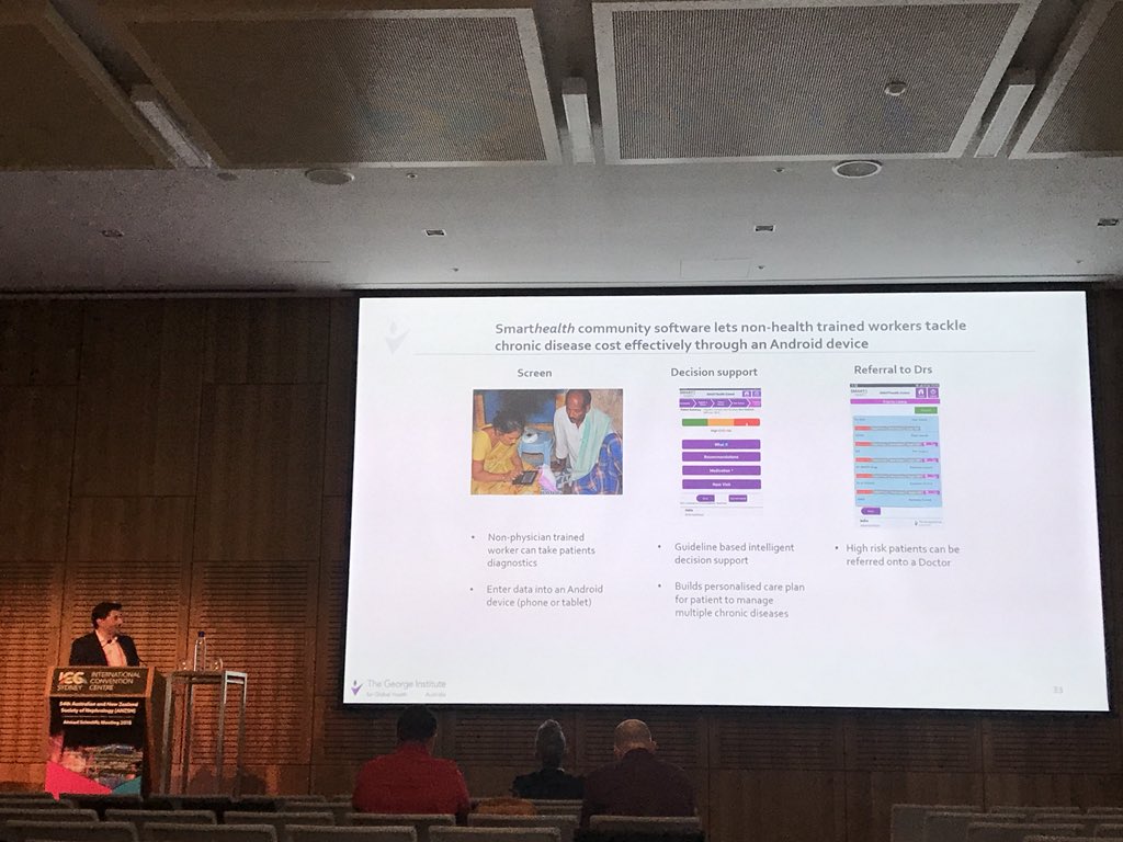 brendonneuen's tweet photo. .@VladoPerkovic from @georgeinstitute talking on how we can improve outcomes for people with CKD - big focus on population strategies, getting treatments to those who need it most, innovations in workforce/delivery of care #anzsn2018 https://t.co/yIA6QF9AR3