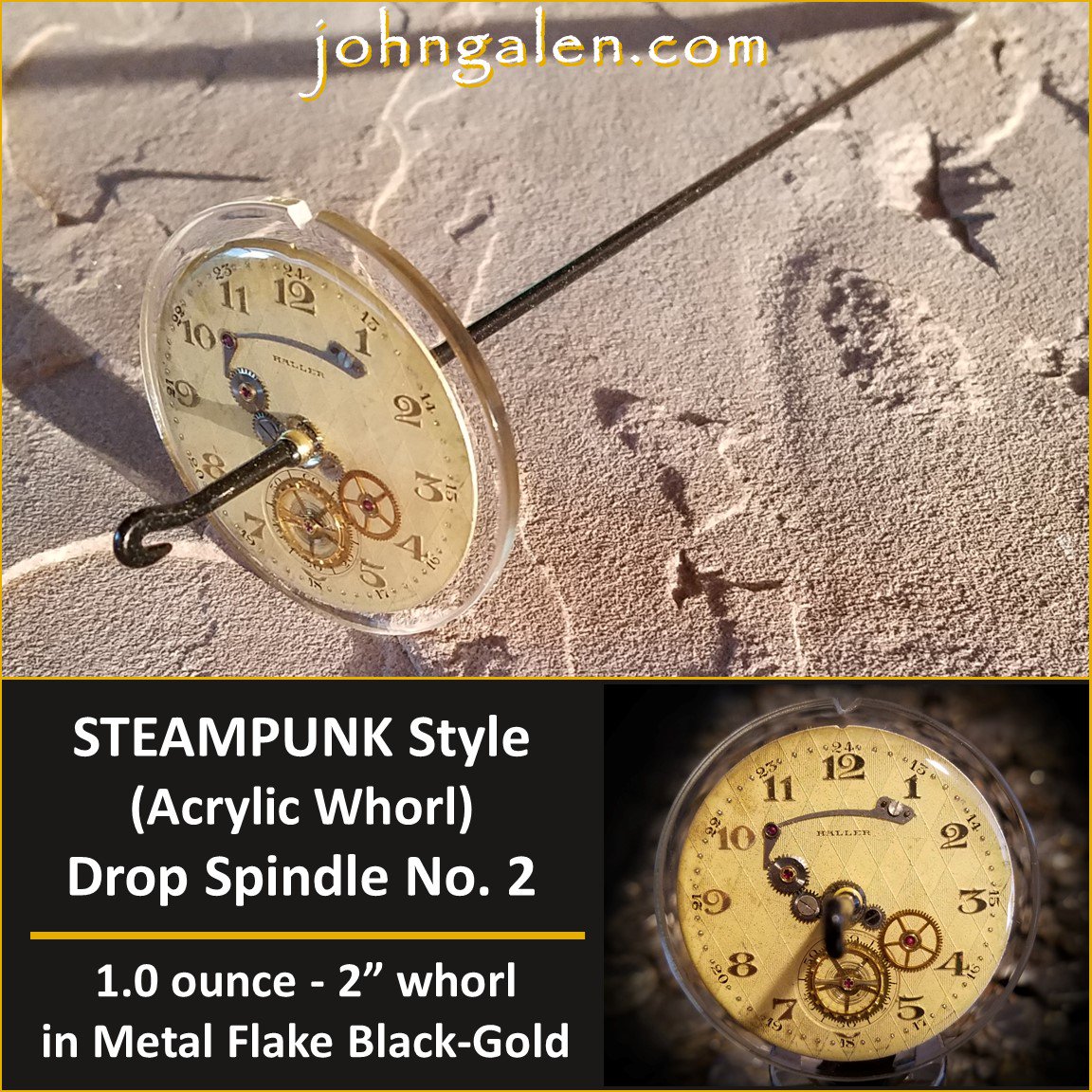JGalenDesigns's tweet photo. It's been well over a year since I've tweeted-on-twitter, and I am excited to share the myriad of new spindles that I've made. One of the best is my new designs is my STEAMPUNK Drop and Support Spindles. This is a detail of one that is now sold, but there's plenty more to come: https://t.co/yUrn9b7ckS