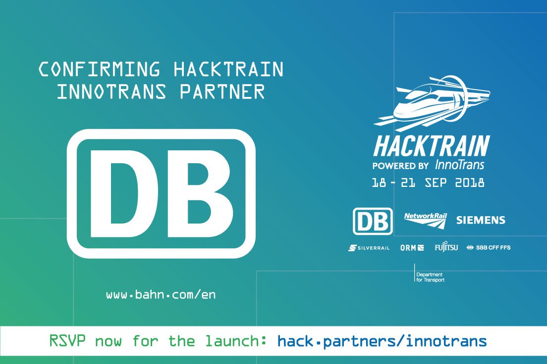 hackpartners's tweet image. A special shout out to @DB_Presse for partnering with us for the first ever HackTrain InnoTrans! RSVP now for the launch at hack.partners/innotrans #HackTrainIT #HackTrain #HackTheRails