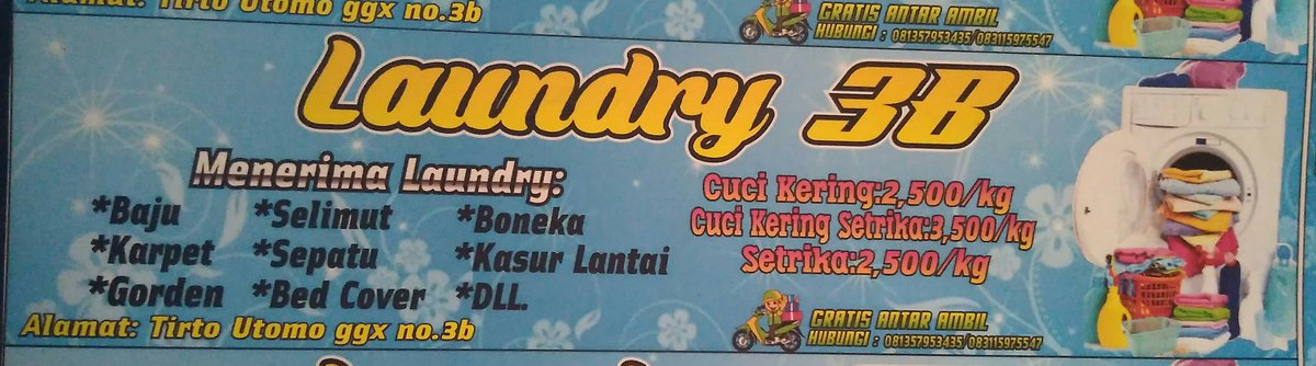 Laundry 3 B.gratis antar ambil.
Almt/ Tirto Utomo ggx no3B.
Chat/ 083115975547