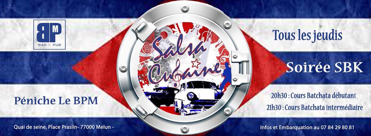 MelunBpm's tweet photo. Demain, jeudi 13 septembre, viens apprendre à danser le Batchata à la Soirée SBK, salsa cubaine ! #bpmmelun #bpm #peniche #melun #sbk #salsa #cuba #batchata https://t.co/DUd5HvXJm6 https://t.co/P1NhIKgSyB
