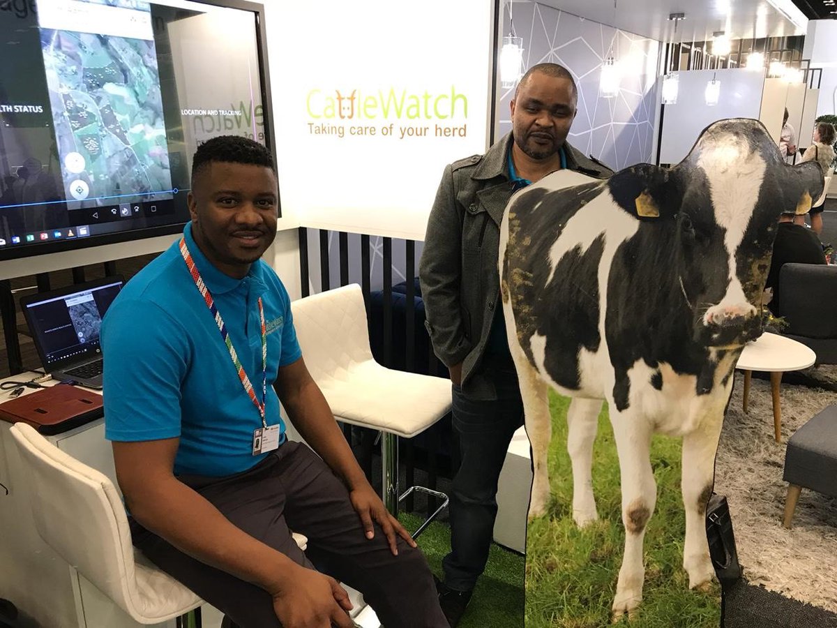 FNBSA's tweet image. SMMEs at #ITUWorld - cattlewatch.co.za is the only
African tech firm that helps farmers track livestock in real time with IoT and AI. Monitor cattle on your phone or receive an SMS if they cross a “geofence” just like FNB inContact #smartHelp #ITUinSA18 #FNBBusiness