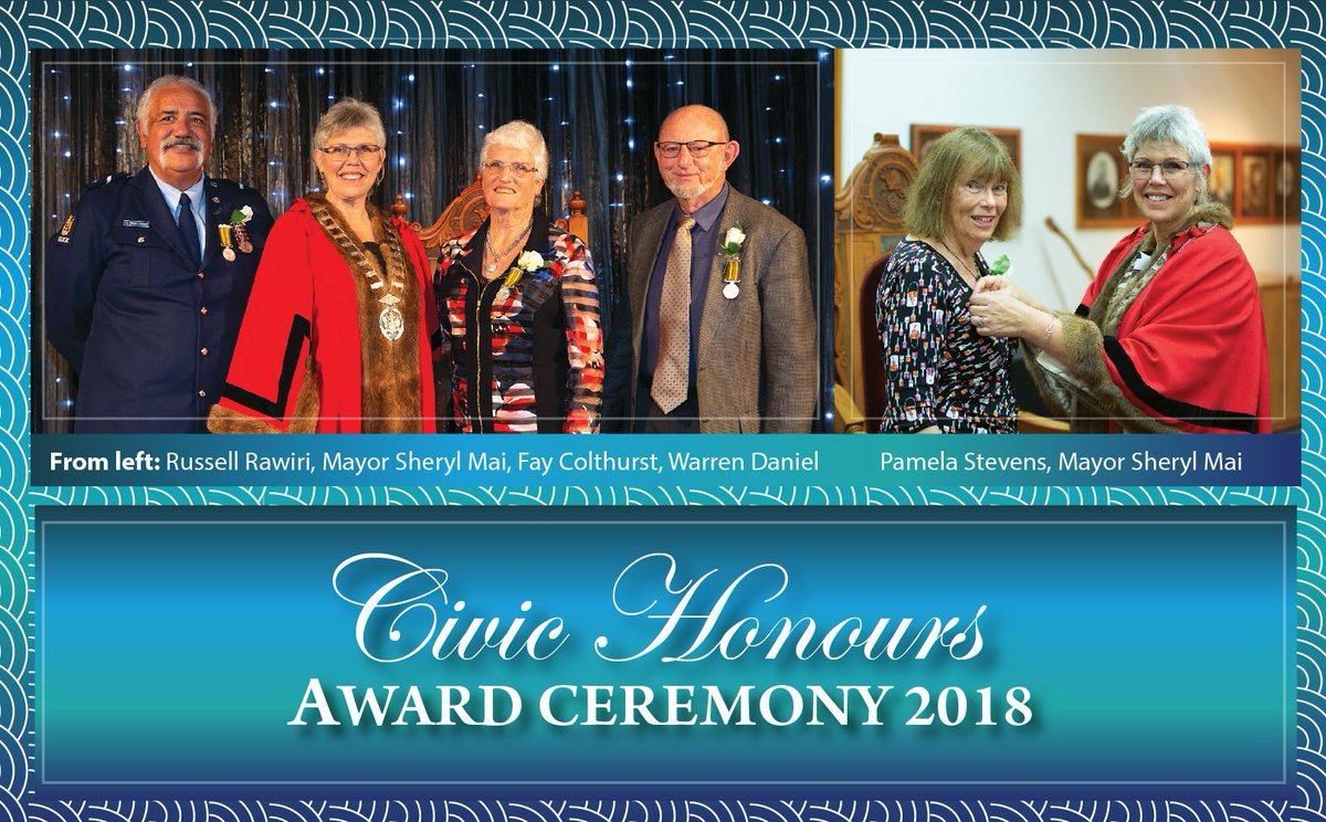 The Civic Honours 2018 recipients were announced at a ceremony with friends, family members, Her Worship the Mayor and Councillors. This year those honoured are Pamela Mary Stevens, Fay Patricia Colthurst, Warren James Daniel and Russell Rawiri: buff.ly/2x108pn