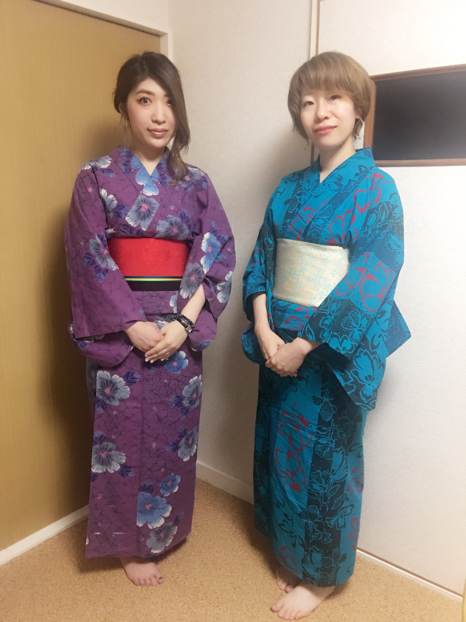 萩原みのり on Twitter &quot;浴衣着付け講座してもらい&hellip; そのままルカバンド飲み(^^) ボンちゃんと浴衣着れて嬉しいー！！ 安定