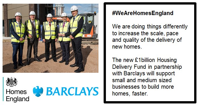 We are working with <a href="/Barclays/">Barclays Bank</a> to provide £1bn of development finance.A key priority of The Housing Delivery Fund is to support the development of homes for rent or sale including social housing,retirement living &amp; the private rented sector,whilst supporting innovation in delivery