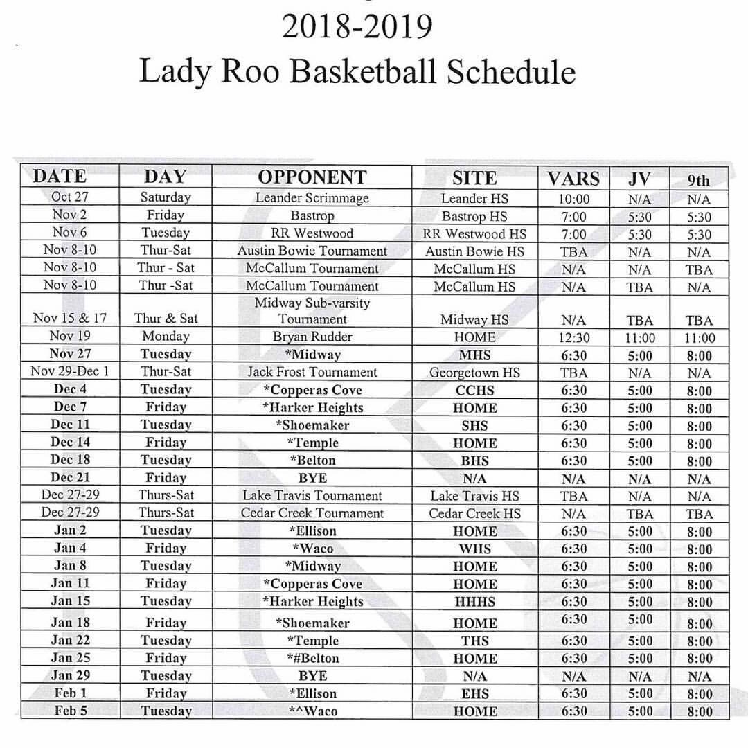 LADY ROOS BASKETBALL SCHEDULE