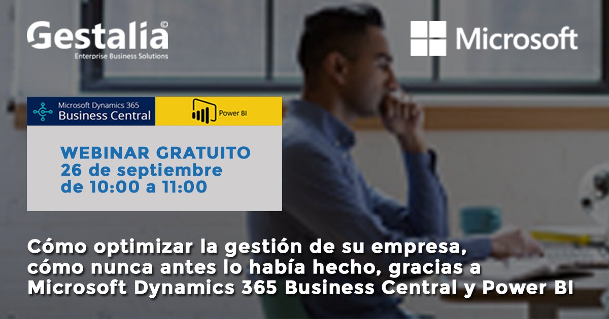 GestaliaEBS's tweet image. No te pierdas nuestro #webinar y descubre todas las novedades de #MSFTDynamics365 #BusinessCentral y su integración con #PowerBI: ow.ly/8Pr030lHQdY