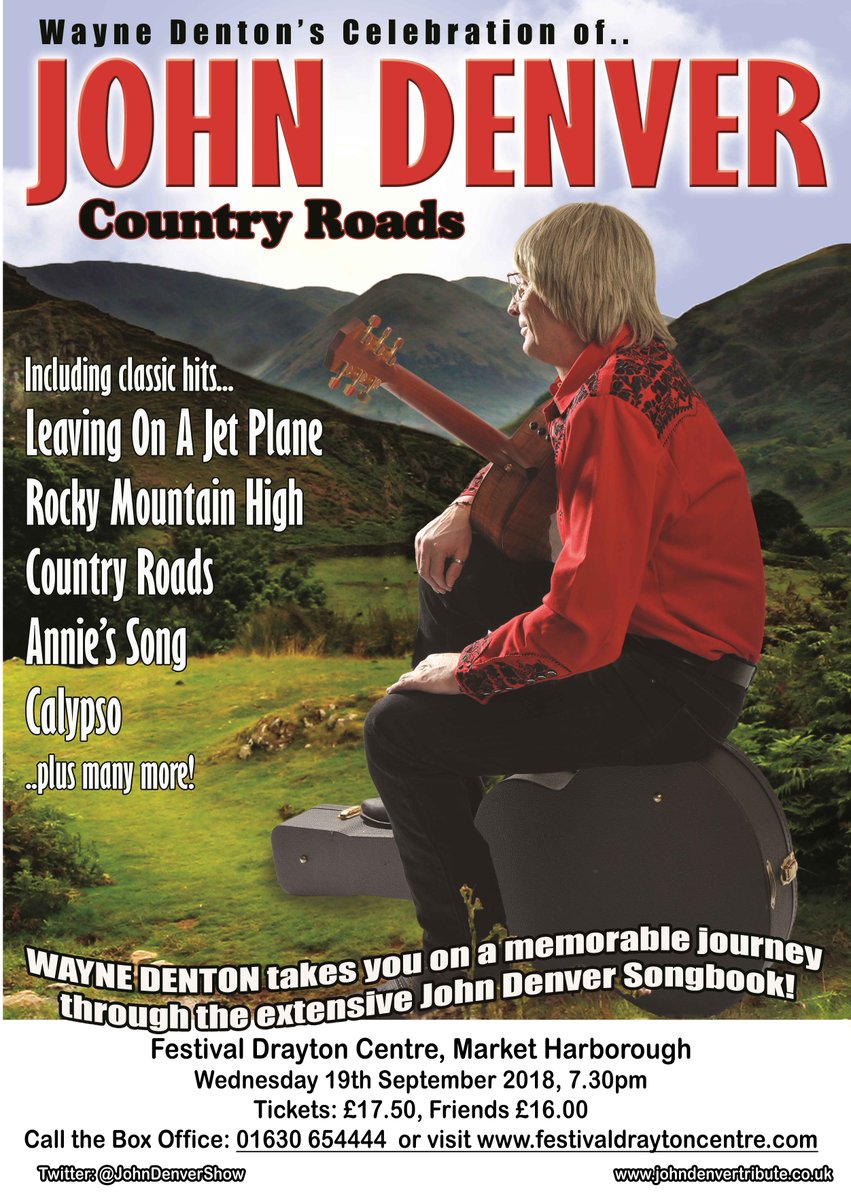 johndenvershow's tweet photo. Join us for the foot tapping @johndenvershow appearing @festivaldrayton #MarketDrayton # Shropshire next week on 19th September. Tickets can be bought by calling 01630 654444 or online https://t.co/eauliJQ8w3 #JohnDenver #CountryMusic #Theatre https://t.co/iLgFF1YP87