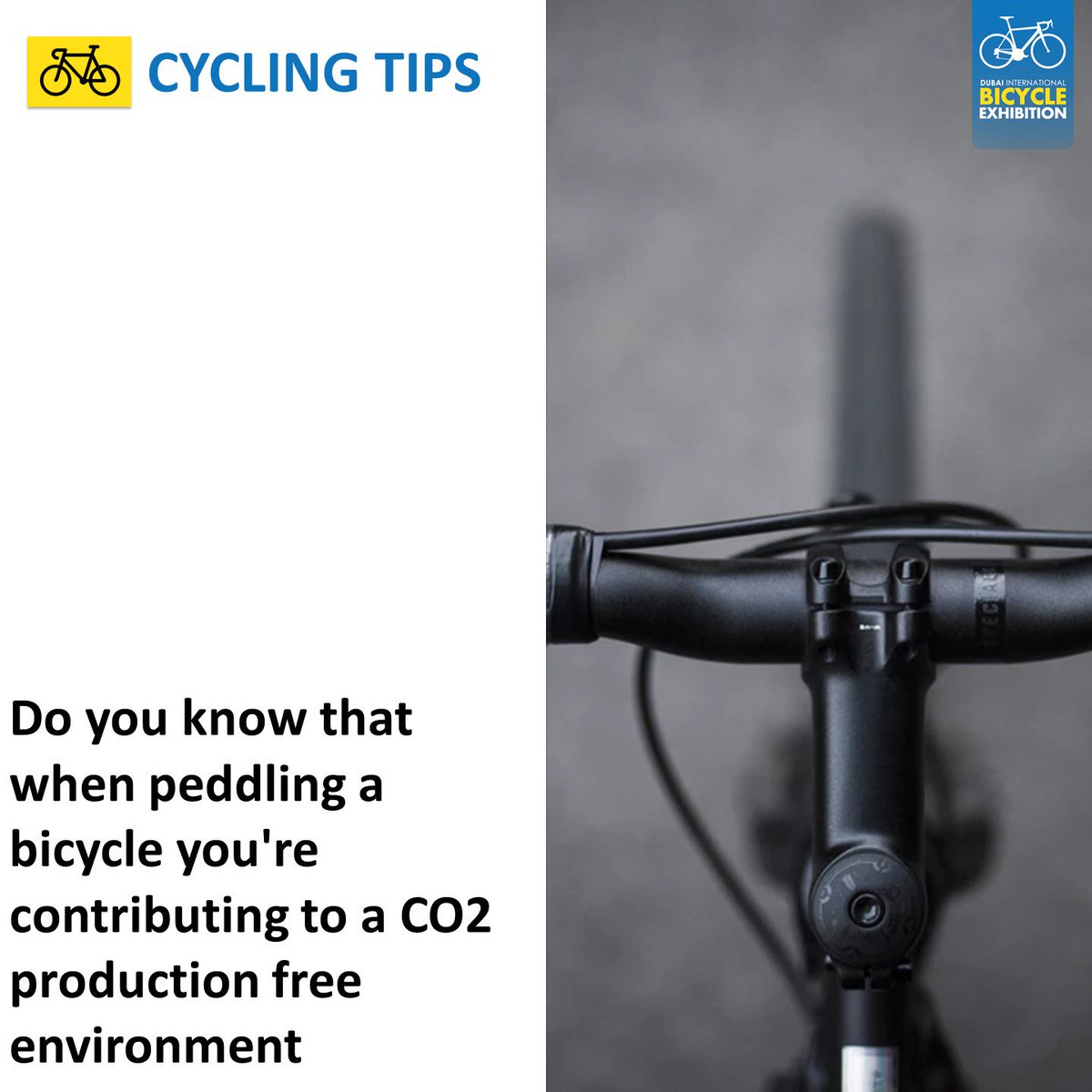Do you know that when peddling a bicycle you're contributing to a CO2 production-free environment
#DubaiInternationalBicycleExhibition #mydubai #UAE #dubai #cycling #roadbike #MTB #Kuwait #Bahrain #Oman #SaudiArabia