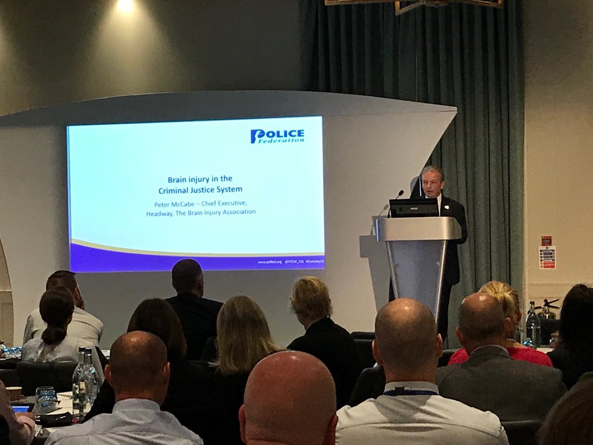 PFEW_HQ's tweet photo. Peter McCabe talks of people who have benefited from ⁦@HeadwayUK⁩ services - been providing support to people with brain injuries and their families for forty years #Custody18 https://t.co/cdeqTwB5c5