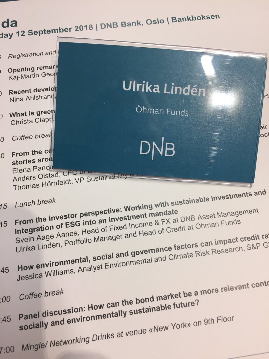 Idag är jag i Oslo och ska prata om hur vi integrerar ESG i våra investeringar på DNB Sustainable Finance Conference