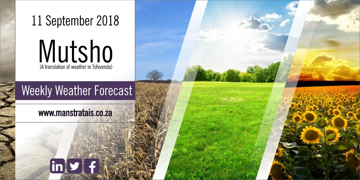 ManstratAIS's tweet photo. #ClimateWatch: 11 September 2018

A wet week is expected for the Western Cape while the rest of South Africa will remain dry. Read more...

https://t.co/U725ujHE7G https://t.co/faL7jufv0b