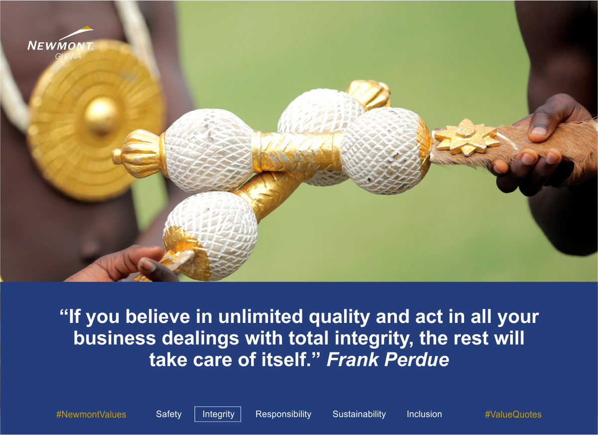 Newmont_Africa's tweet photo. "If you believe in unlimited quality and act in all your business dealings with total #integrity, the rest will take care of itself." Frank Perdue #ValueQuotes https://t.co/agFP4hljOZ