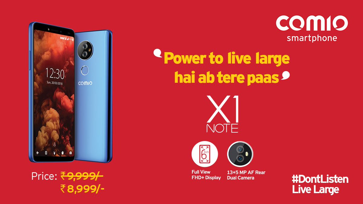COMIO_IN's tweet image. Jaw-Dropping Deal: Price slashed by Rs 1000 on #ComioX1Note: Full View with Dual Camera! #dontlisten buy kar daal...
