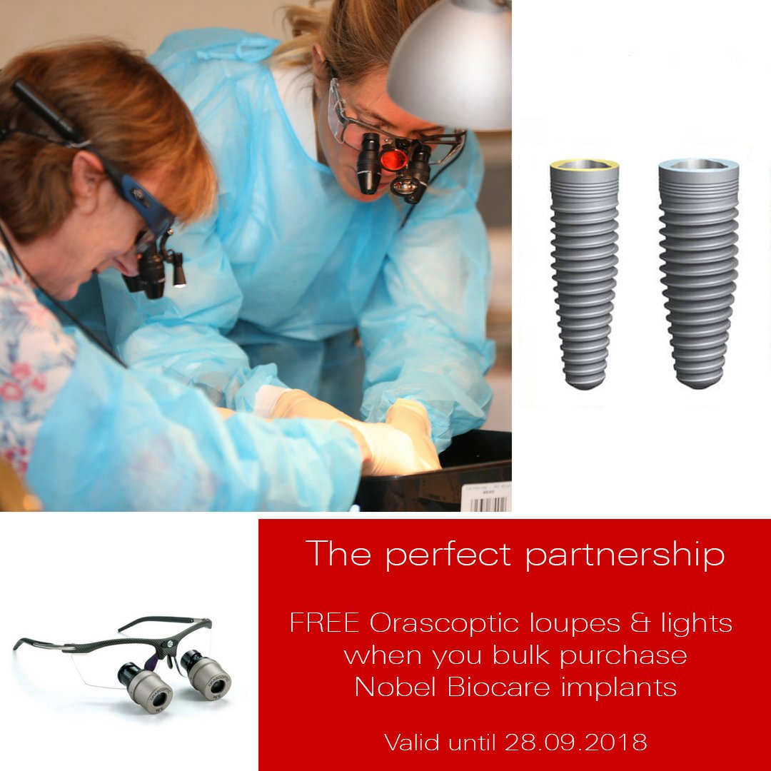 NobelBiocareUK's tweet photo. Take advantage of our exclusive promotion and enjoy superior visualisation with Orascoptic loupes & lights when you bulk purchase Nobel Biocare implants!
👉 0208 756 3300
👉 info.uk@nobelbiocare.com
#dealstobehad #volumedeals #specialoffer #discount #loupes #implants https://t.co/tBMcA046nQ