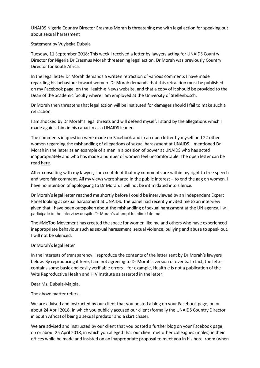 VuyisekaDubula's tweet photo. I will not be silenced!...see the attached statement @UNAIDS @UNAIDS_ZAR @Sisonkemsimang @Eusebius @ansothom @drtlaleng https://t.co/AUoC5VDt1F