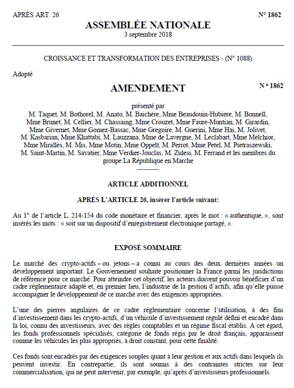 ebothorel's tweet photo. [#PACTE même depuis Taïwan] Les fonds professionnels spécialisés pourront désormais investir dans les #crypto-actifs ! Merci à ma collègue @V_Faure_Muntian d'avoir défendu mon amendement au nom de @LaREM_AN ✅ #ICO #Blockchain #FinTech

A retrouver ici : https://t.co/mdCoIZ9AUx https://t.co/MuUeJse8ks