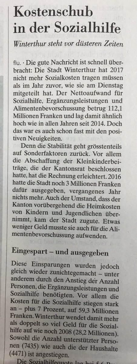 BabaSteinemann's tweet photo. Die Sozialkosten rennen dem rot-grünen Winterthur davon. Ihr Rezept:  der Rest des Kantons soll die Mehrkosten bezahlen. Zeit, über Aufgaben und Leistungen des Systems zu diskutieren, statt die Belastung für alle zu erhöhen. #fail #umverteilung #sozialismus https://t.co/5VWsvPJZYh
