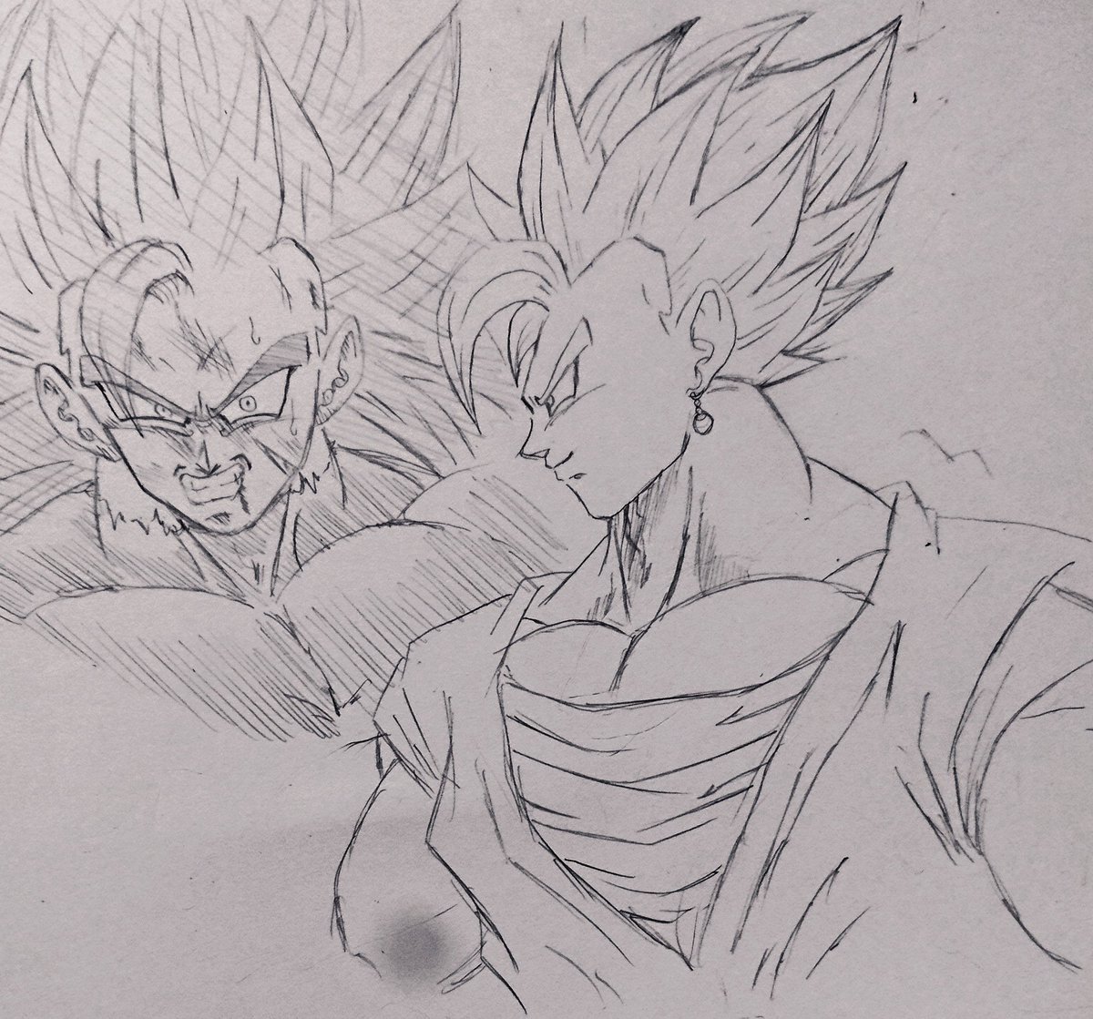 頭の中のイメージとかなりかけ離れてるけどベジットとカンバー描きました。 