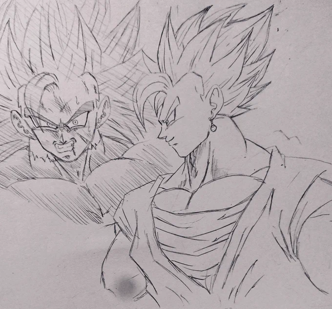 頭の中のイメージとかなりかけ離れてるけどベジットとカンバー描きました。 