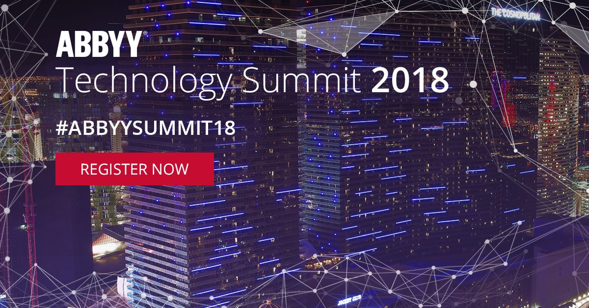 You’ve still got time to register for #ABBYYSummit18. Come and Join us in Las Vegas, October 10th -12th. #digital #transformation #content #intelligence #rpa #AI abbyytechnologysummit.com