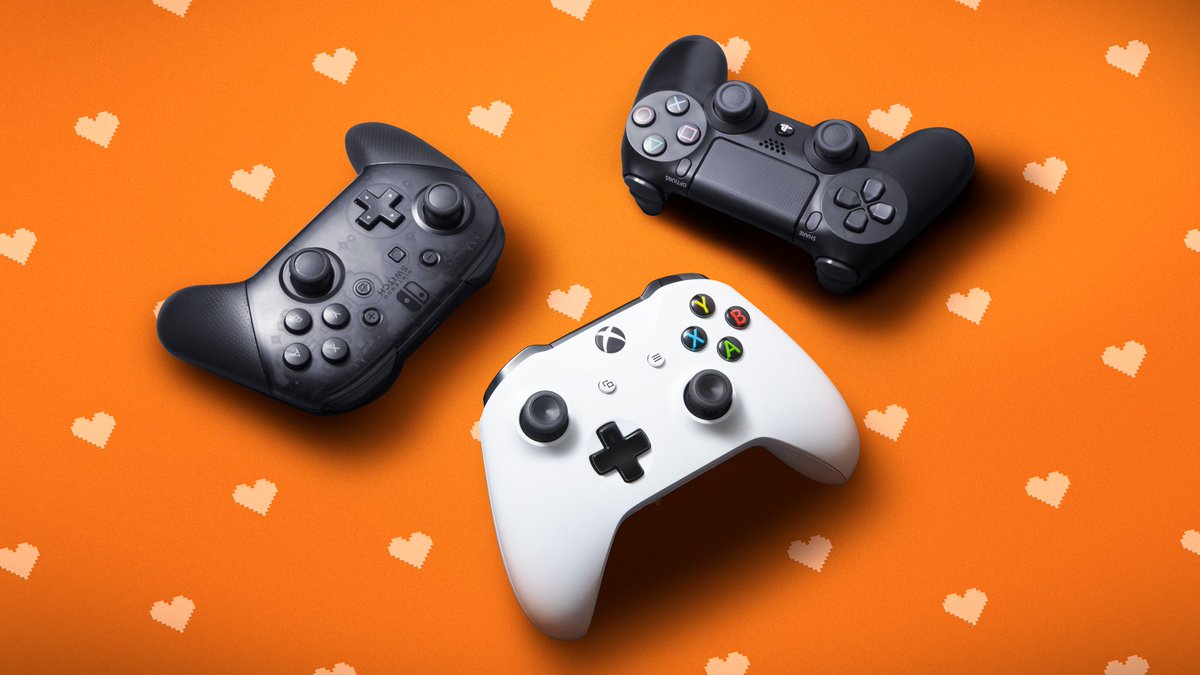 Xbox's tweet image. However we play, today is our day. Happy #NationalVideoGamesDay @playstation @nintendoamerica 💚💙❤️