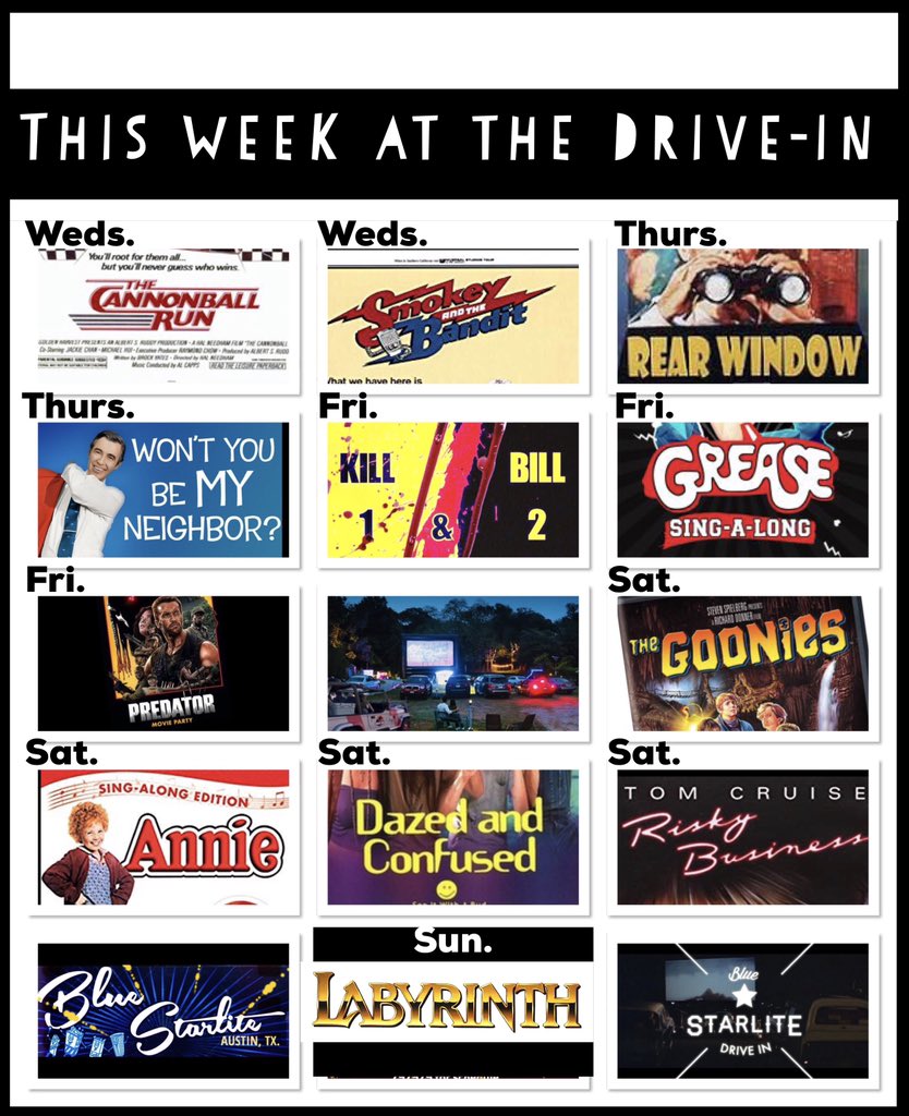 UrbanDrivein's tweet image. Something for Everyone! #ATX #bluestarlite #urbandrivein @muelleraustin @theAustinot @Do512 @365ThingsAustin 
          9/12-9/16 at your ATX Drive-in 
                                        movie theater!
BluestarliteDrivein.com
Text starlite to 797979