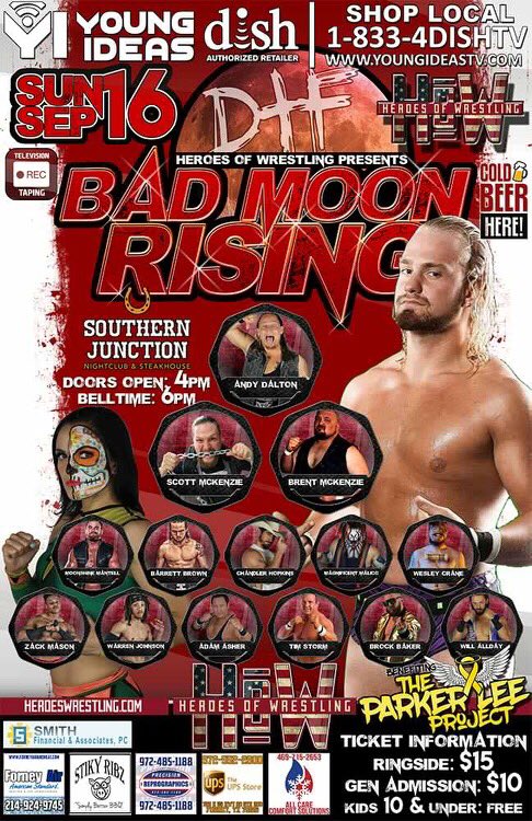 thunderrosa22's tweet photo. This Sunday @HOW_Texas returns to Royse City, Texas for Bad Moon Rising!
#RoyceCity #SouthernJUnction #StikyRibs #ParkerLeeProject #GarlandTexas #RockwallTexas #GreenvilleTexas #caddoMills #wrestling #LuchaUnderground #ROH #Dallas #LuchaLibre #Unstoppable #KobraMoon #TexasRangers https://t.co/MQLpLp30gl