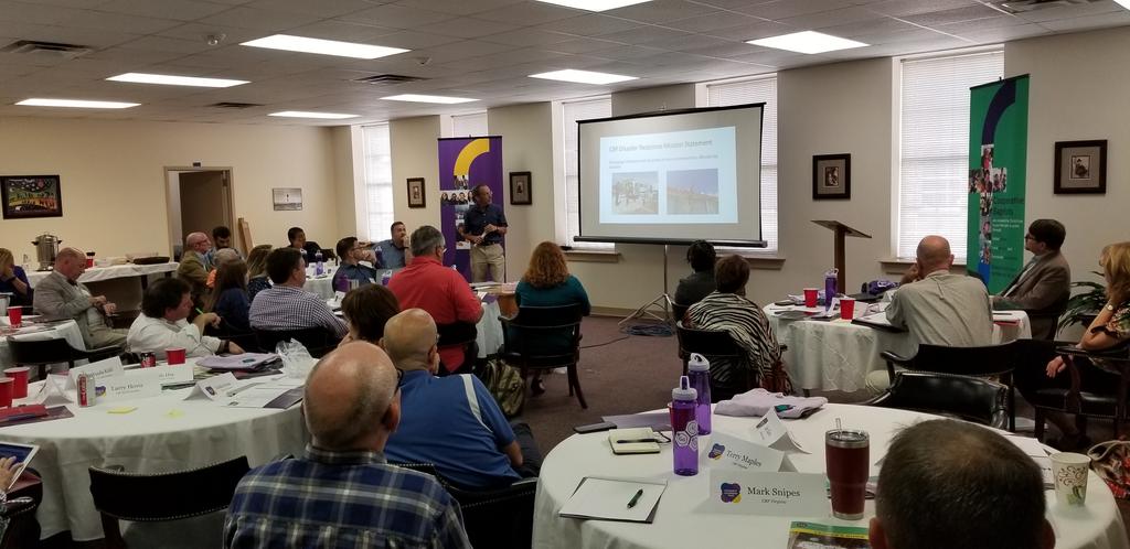 JeffHuett's tweet photo. CBF's Rick Burnette updates @cbfinfo State and Regional leaders on disaster response work, including prep for #Florence https://t.co/7WHt6yW8EO