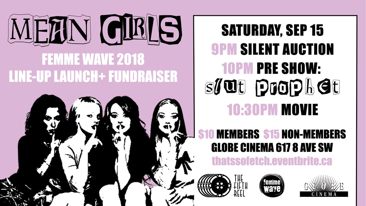Only 3 days until Mean Girls with <a href="/TheFifthReel/">Fifth Reel</a>! We'll be announcing our #femmewave2018 lineup and raising funds to make it all happen. Visit the Facebook event page to see all the ah-mazing silent auction items. See you Saturday, losers!
facebook.com/events/2193185…