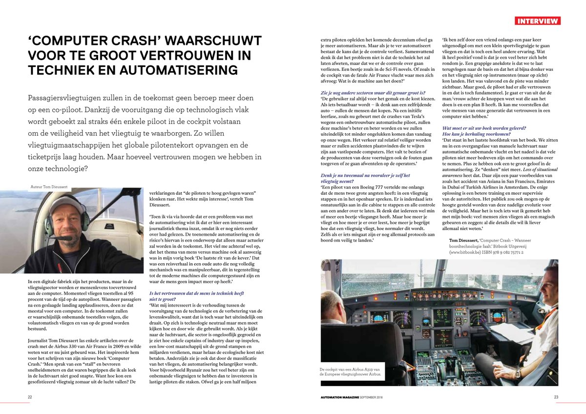 argentomas's tweet image. Interview in Automation Magazine over mijn boek #ComputerCrash, verkrijgbaar bij @Bitbook_bxl