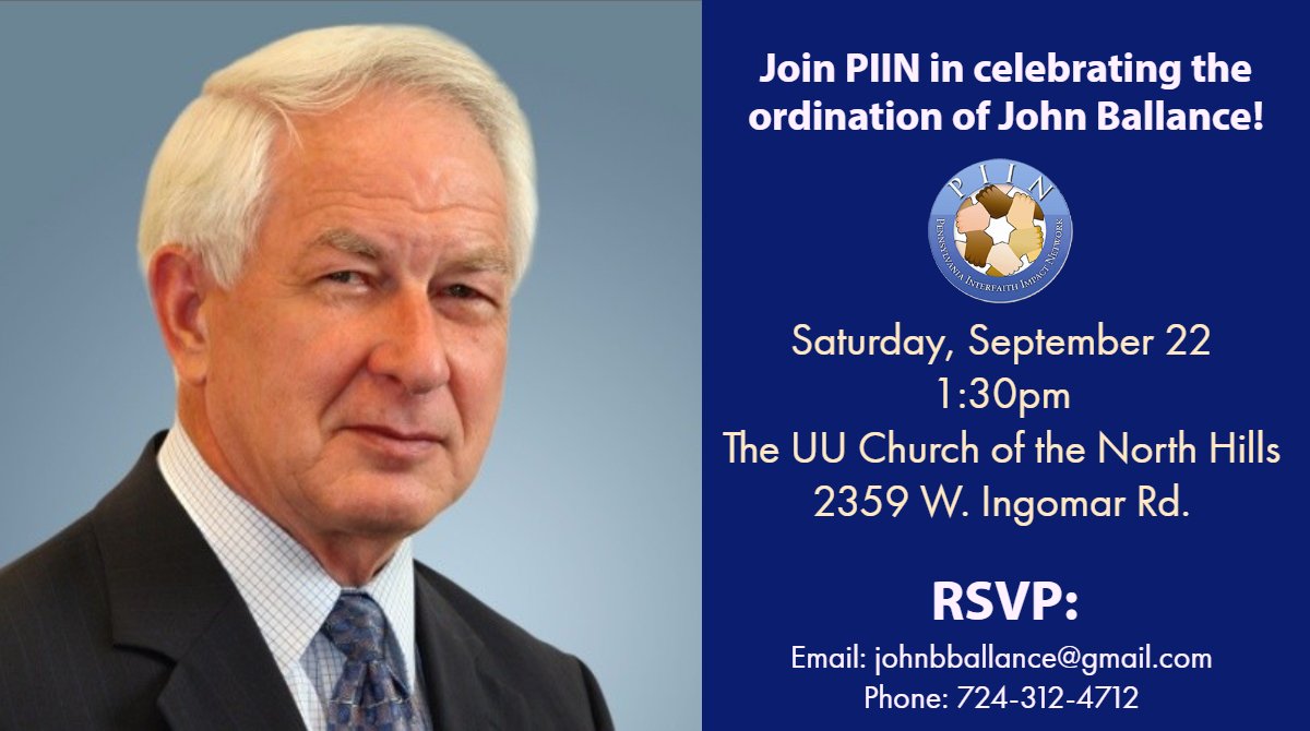 PIIN_SW's tweet image. Please join us in celebrating the ordination of longtime PIIN member and devoted activist, John Ballance, into the Unitarian Universalist ministry next Saturday!