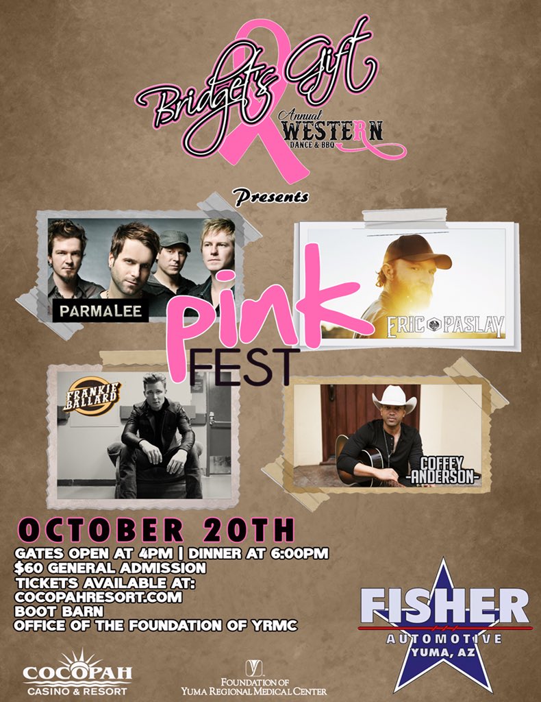 bridgetsgift's tweet photo. You’re not gonna want to miss this fun! Get your tickets! Available at Boot Barn, Foundation of YRMC office, and online at https://t.co/lvf6uNFkr5 $60 each.  Includes a fabulous tri-tip dinner!  Help us help Yumans fight breast cancer!  #nobodyfightsbreastcanceralone #PINKFEST https://t.co/Wrls4mJUsZ