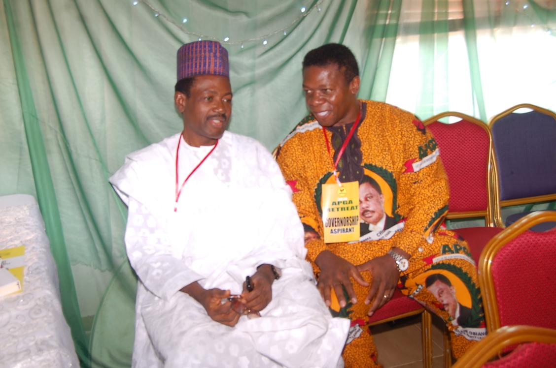 Kanu4governor's tweet photo. Daniel Kanu exchange pleasantries with Labaran Maku APGA National secretary,  Chukwuma Soludo and host of other dignitaries at the APGA retreat and book presentation @FinotelHotel, Awka

#DanielKanu #governor2019 #imostate  @apgahq #inspiringgovernance #nkeabunkeanyi https://t.co/2KC3LRje6G