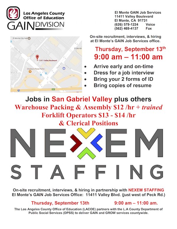 Jan Perry On Twitter Now Hiring At Nexem Staffing Thursday September 13 From 9 To 11 Am On Site Recruitment Interviews Hiring For Warehouse Packing And Assembly Forklift Operators And Clerical Positions