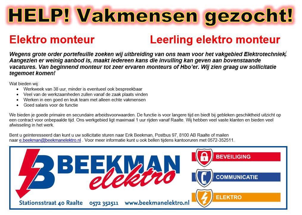 HELP! Vakmensen gezocht! 
Wegens grote order portefeuille zoeken wij uitbreiding van ons team voor het vakgebied Elektrotechniek. Aangezien er weinig aanbod is, maakt iedereen kans die invulling kan geven aan bovenstaande vacatures. Wij zien graag uw sollicitatie tegemoet komen!