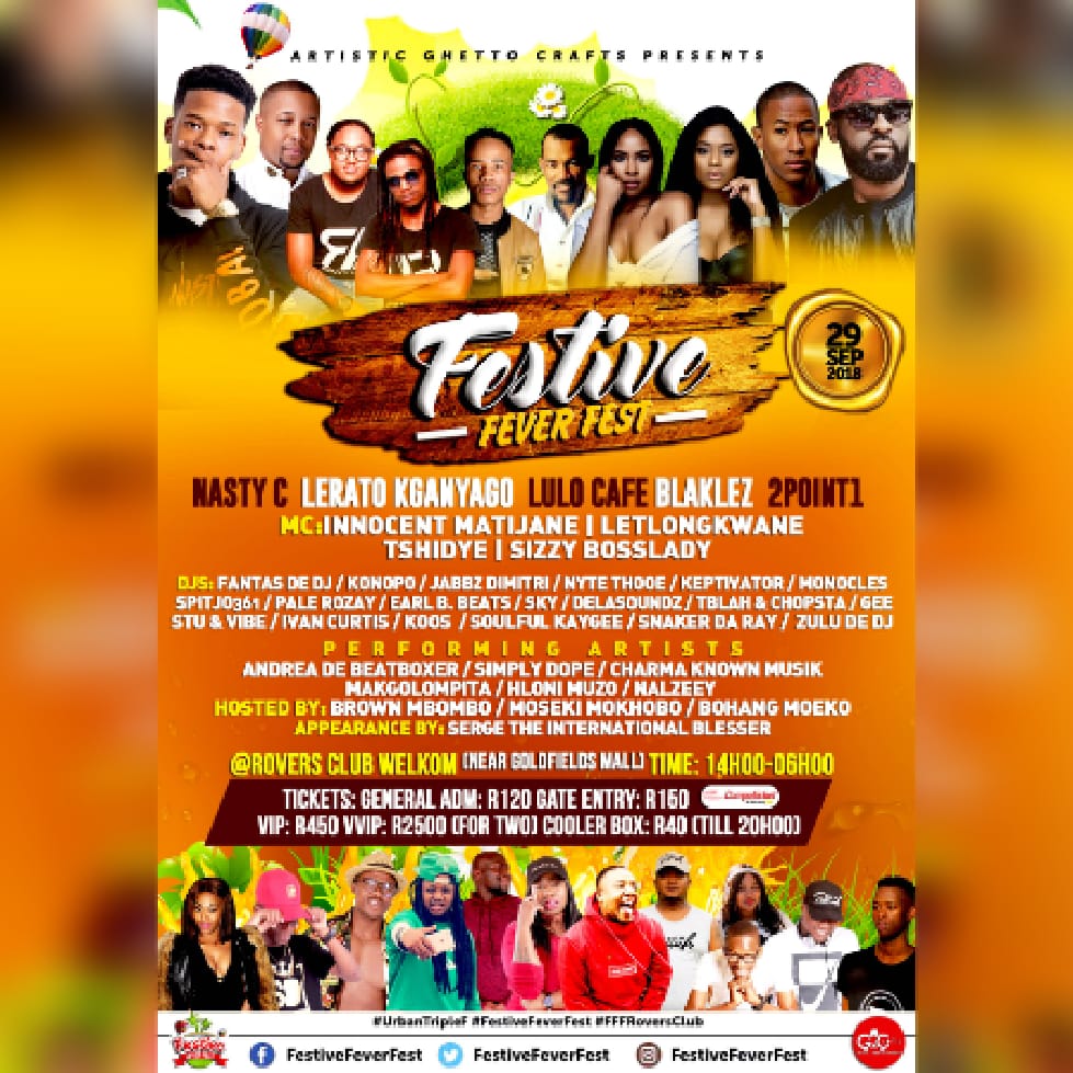 AkMothabe's tweet photo. To reserve yourself a VVIP table on the #29Sep at #FestiveFeverFest, Contact Reason: 0729982780

#UrbanTripleF #FFFRoversClub https://t.co/HbtokO7d8y