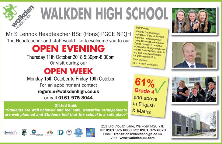 CAWTransition's tweet photo. It’s that time of year again and we can’t wait to meet our future pupils and families of our school.

Come to our Open Evening to see our fabulous school or during our Open week to see us in action! 

@HT_WalkdenHS #walkdenStars https://t.co/0FWOjjiWp1