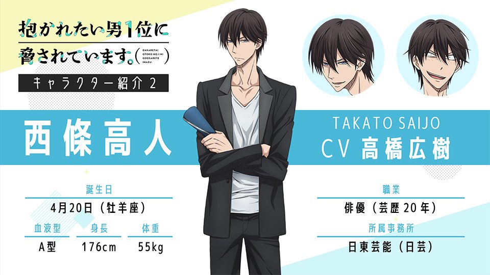 アニメ 抱かれたい男1位に脅されています در توییتر キャラクター紹介 西條高人 Cv 高橋広樹 芸歴年の演技派俳優で 趣味は若手俳優を潰すこと 前年までは5年連続 抱かれたい男1位 だった 公式サイトでは他のキャラクターもご紹介しています アニメ 抱かれたい男1位に脅されています در توییتر キャラクター紹介 西條高人 Cv 高橋広樹 芸歴年の演技派俳優で 趣味は若手俳優を潰すこと 前年までは5年連続 抱かれたい男1位 だった 公式サイトでは他のキャラクターもご紹介しています