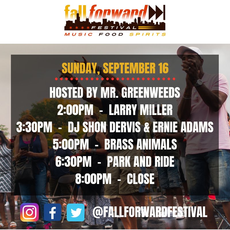 fallforwardfest's tweet photo. The Sunday lineup is here, and we are PSYCHED! Help us close out Fall Forward Festival this coming Sunday with this stellar collection of live music acts - snag your tickets: https://t.co/txmCtk0qzU.
#FallForwardFestival #FFF2018 https://t.co/G7omMyFGkt