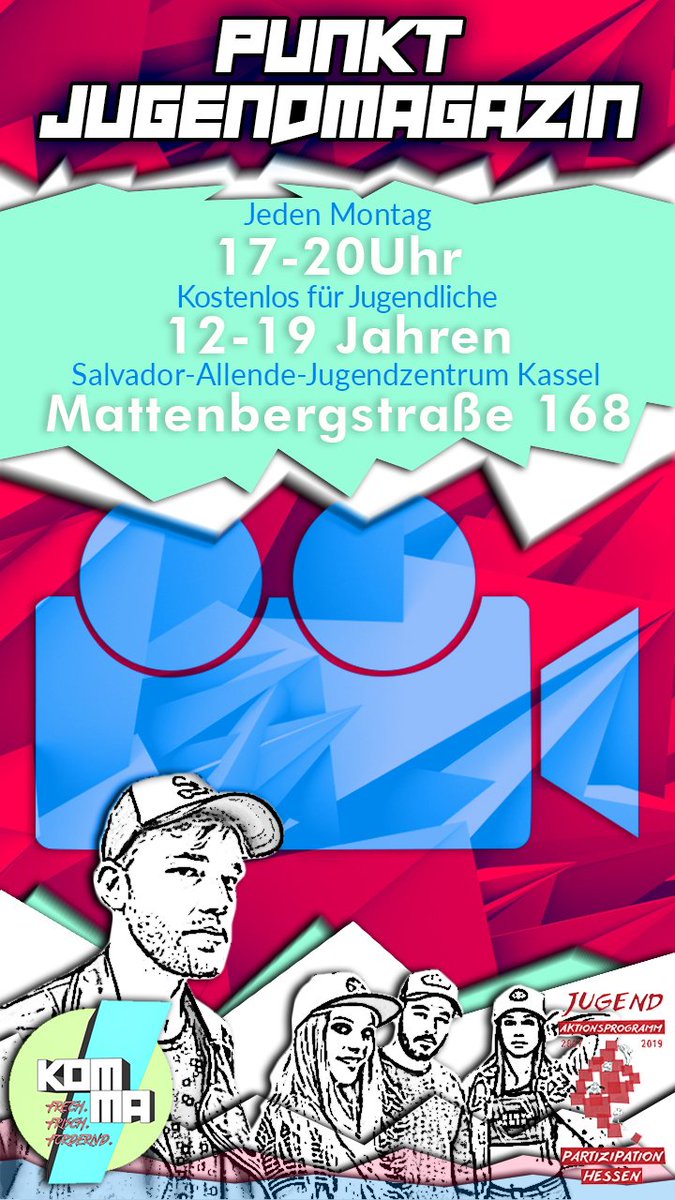 KOMMA: Start einer neuen Redaktion:
Jugendliche aus Mattenberg und Umgebung zwischen 12 und 19 Jahren aufgepasst!
Ihr wolltet schon immer mal einen Film drehen? Über eure Themen? Euch filmisch kreativ ausleben und eure Ideen umsetzen? Dann kommt vorbei!