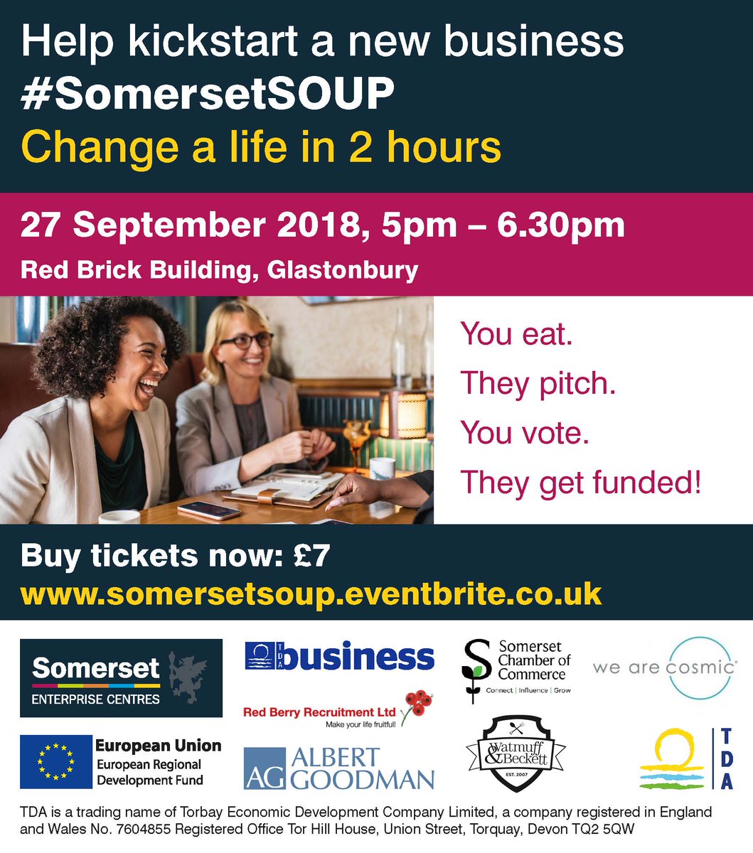 SomersetEC's tweet image. Eyes out for our #SomersetSoup advert in Somerset papers and online this week! Buy now!! Time&apos;s running out to get your tickets - just £7 here: bit.ly/2x1WvAq  #Somerset #SupportingStartUps #Business #Events #Networking